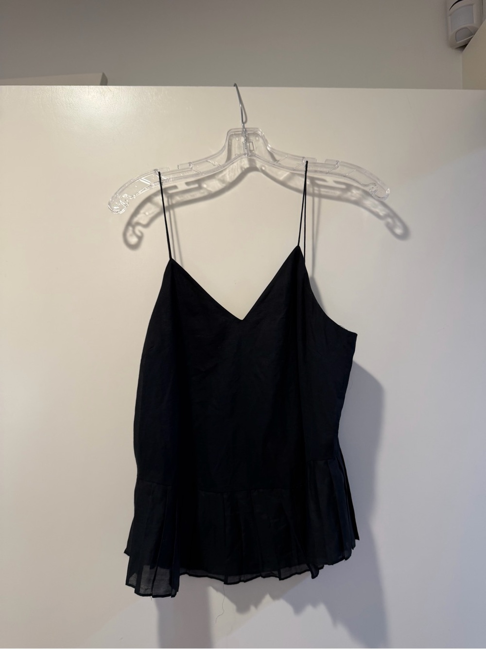 J. Crew - Linen Black Spaghetti Strap V-Neck Camisole with Ruffle Hem